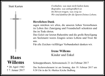 Traueranzeige von Hans Willems von Rheinische Post