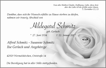 Traueranzeige von Hildegard Schmitz von Rheinische Post