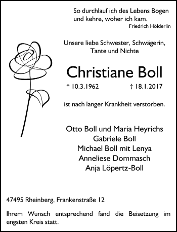 Traueranzeige von Christiane Boll von Rheinische Post