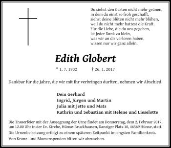 Traueranzeige von Edith Globert von Rheinische Post