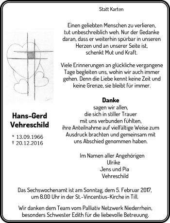 Traueranzeige von Hans-Gerd Vehreschild von Rheinische Post