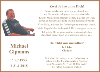 Traueranzeige von Michael Gipmans von Rheinische Post