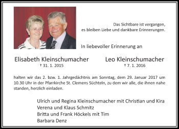 Traueranzeige von Elisabeth und Leo Kleinschumacher von Rheinische Post