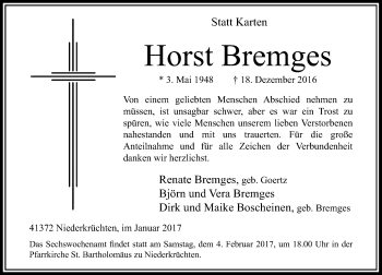Traueranzeige von Horst Bremges von Rheinische Post