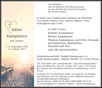 Traueranzeige von Käthe Kampmann von Rheinische Post