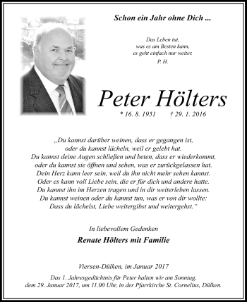 Traueranzeige von Peter Hölters von Rheinische Post