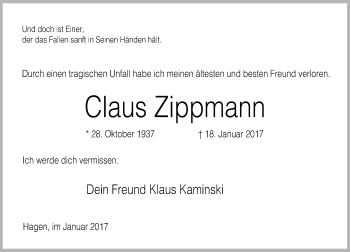 Traueranzeige von Claus Zippmann von Rheinische Post