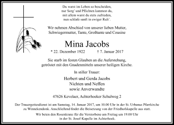 Traueranzeige von Mina Jacobs von Rheinische Post