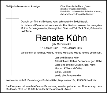 Traueranzeige von Renate Kühn von Rheinische Post
