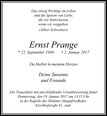 Traueranzeige von Ernst Prange von Rheinische Post