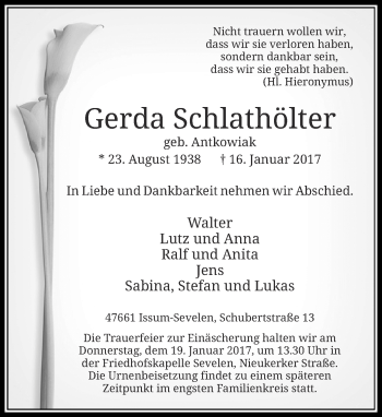 Traueranzeige von Gerda Schlathölter von Rheinische Post