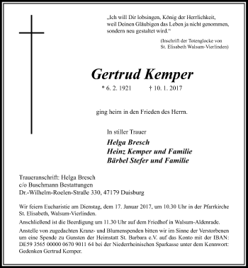 Traueranzeige von Gertrud Kemper von Rheinische Post