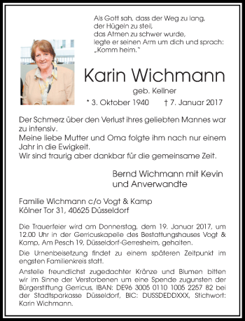 Traueranzeige von Karin Wichmann von Rheinische Post