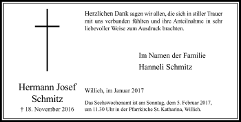 Traueranzeige von Hermann Josef Schmitz von Rheinische Post