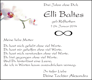 Traueranzeige von Elli Baltes von Rheinische Post