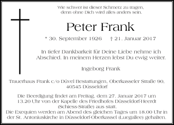 Traueranzeige von Peter Frank von Rheinische Post
