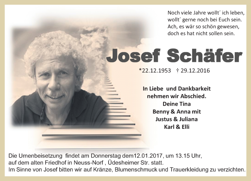  Traueranzeige für Josef Schäfer vom 07.01.2017 aus Rheinische Post