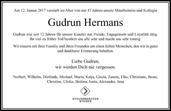 Traueranzeige von Gudrun Hermans von Rheinische Post