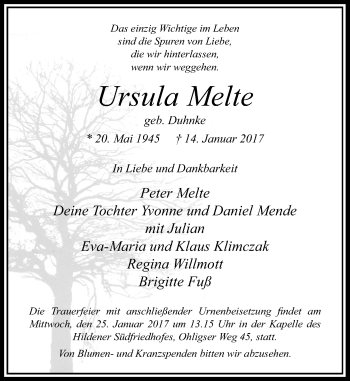 Traueranzeige von Ursula Melte von Rheinische Post