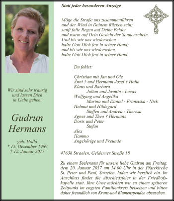 Traueranzeige von Gudrun Hermans von Rheinische Post