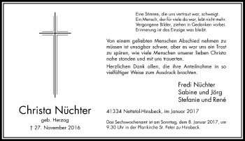 Traueranzeige von Christa Nüchter von Rheinische Post