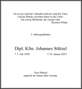 Traueranzeige von Johannes Stützel von Rheinische Post