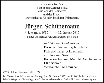 Traueranzeige von Jürgen Schünemann von Rheinische Post