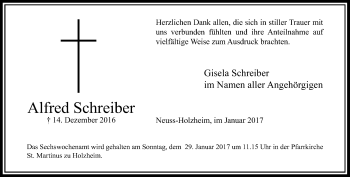 Traueranzeige von Alfred Schreiber von Rheinische Post