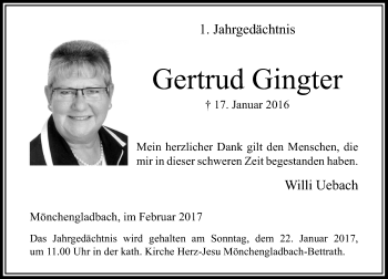 Traueranzeige von Gertrud Gingter von Rheinische Post