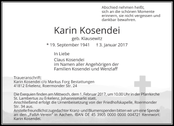 Traueranzeige von Karin Kosendei von Rheinische Post