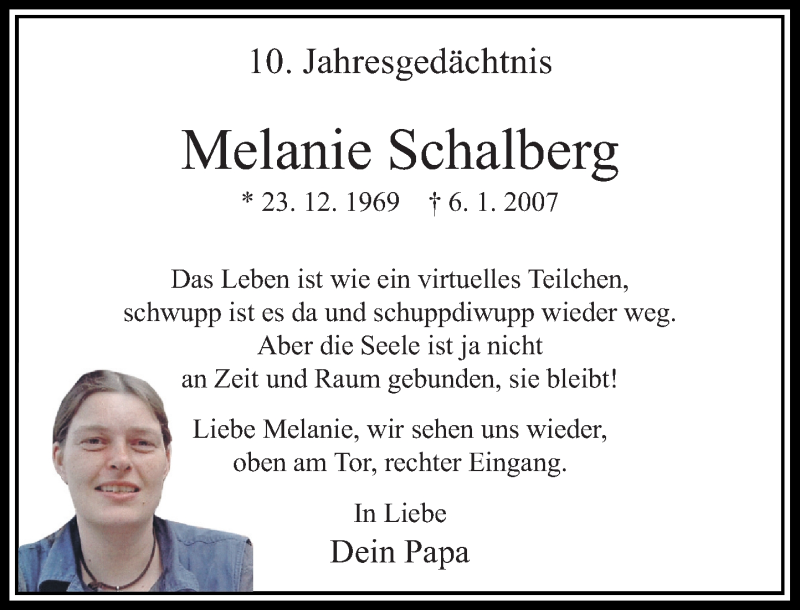  Traueranzeige für Melanie Schalberg vom 06.01.2017 aus Rheinische Post