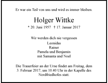 Traueranzeige von Holger Wittke von Rheinische Post