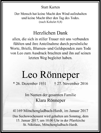Traueranzeige von Leo Rönneper von Rheinische Post