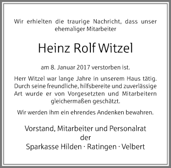 Traueranzeige von Heinz Rolf Witzel von Rheinische Post