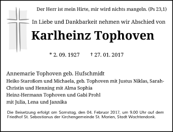 Traueranzeige von Karlheinz Tophoven von Rheinische Post