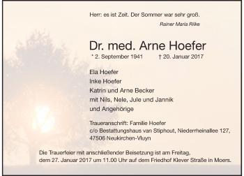 Traueranzeige von Arne Hoefer von Rheinische Post