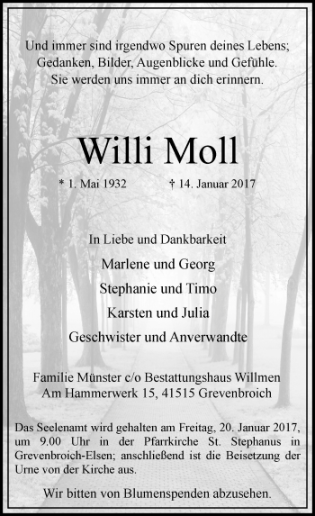 Traueranzeige von Willi Moll von Rheinische Post