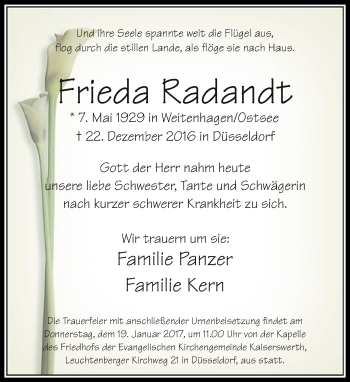 Traueranzeige von Frieda Radandt von Rheinische Post