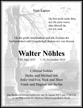 Traueranzeige von Walter Nöhles von Rheinische Post