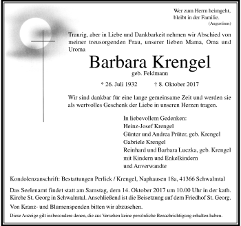 Traueranzeige von Barbara Krengel von Rheinische Post