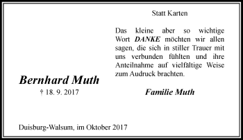 Traueranzeige von Bernhard Muth von Rheinische Post