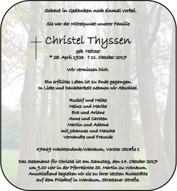 Traueranzeige von Christel Thyssen von Rheinische Post