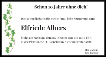 Traueranzeige von Elfriede Albers von Rheinische Post