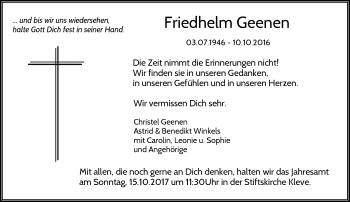 Traueranzeige von Friedhelm Geenen von Rheinische Post