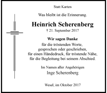 Traueranzeige von Heinrich Scherenberg von Rheinische Post