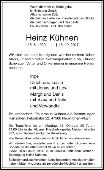 Traueranzeige von Heinz Kühnen von Rheinische Post
