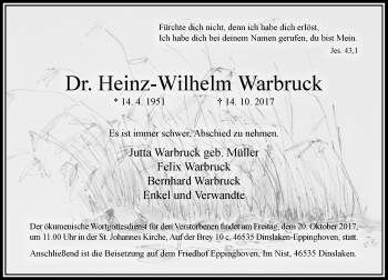 Traueranzeige von Heinz-Wilhelm Warbruck von Rheinische Post