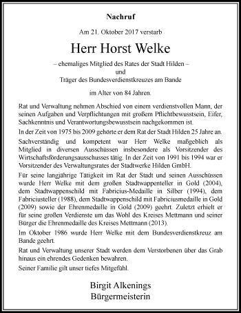 Traueranzeige von Horst Welke von Rheinische Post