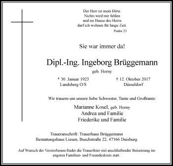 Traueranzeige von Ingeborg Brüggemann von Rheinische Post