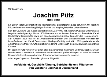 Traueranzeige von Joachim Pütz von Rheinische Post